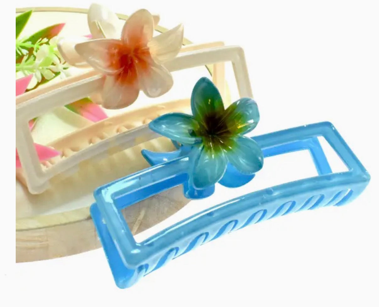 Flower Rectangle Hair Clip Acrylic