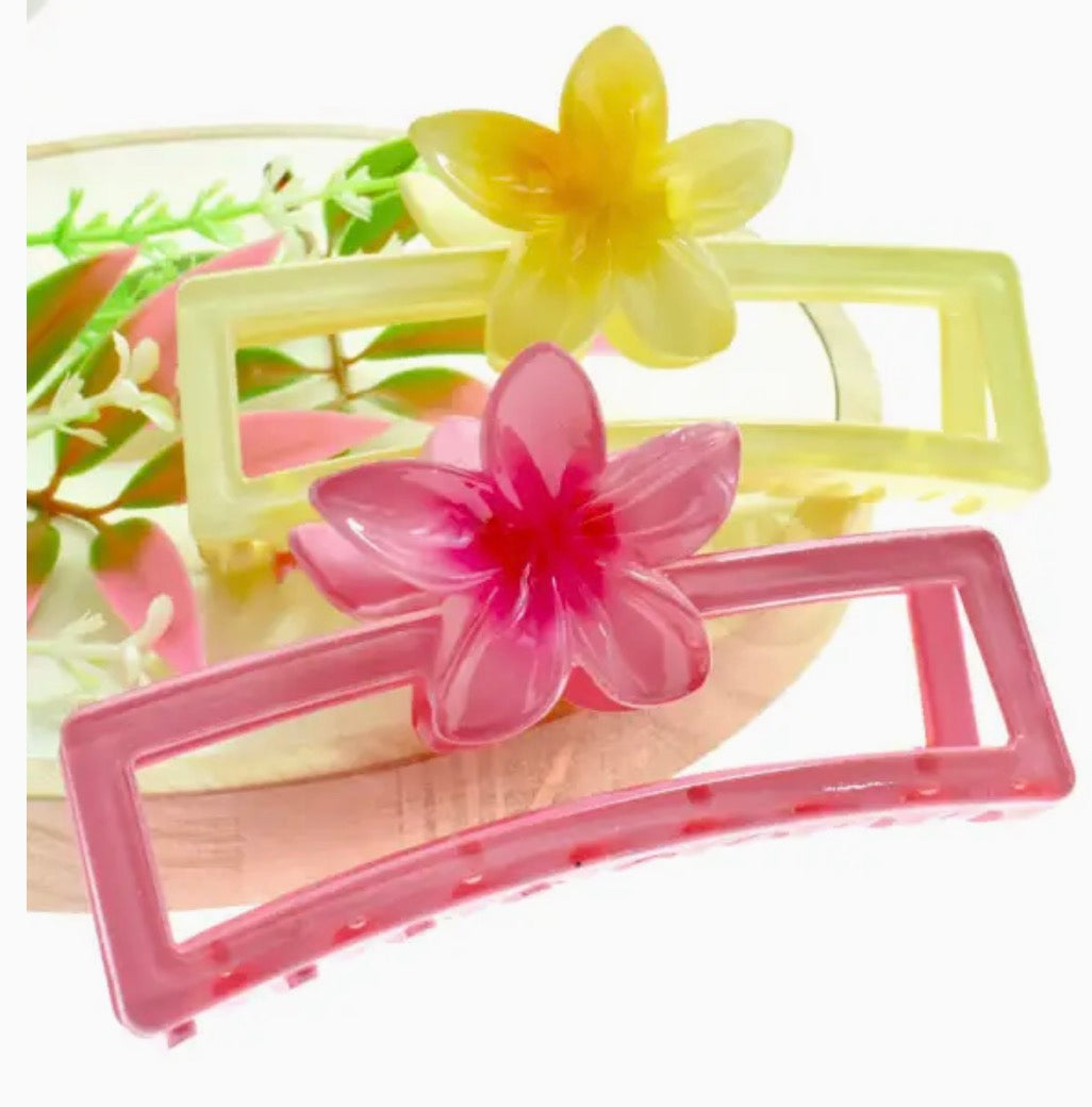 Flower Rectangle Hair Clip Acrylic